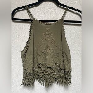LA Hearts Olive Green Tank with Lace Detail